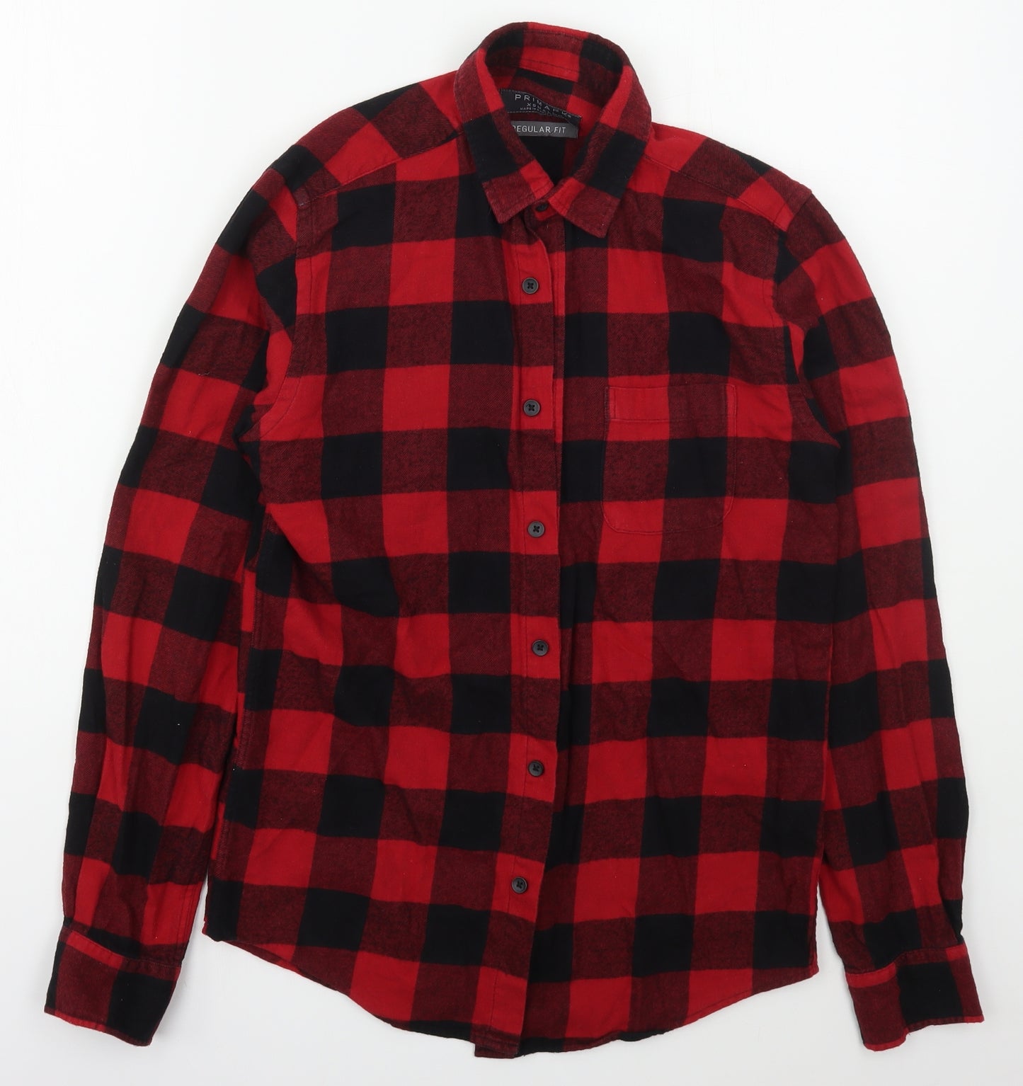 Primark Mens Red Check Cotton  Button-Up Size XS Collared Button