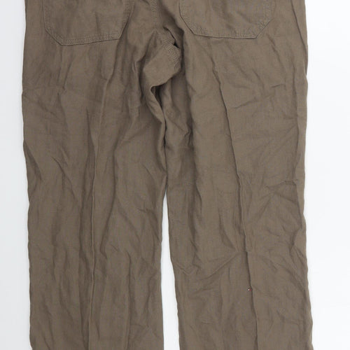 Marks and Spencer Mens Brown  Linen Trousers  Size 32 L29 in Regular Button