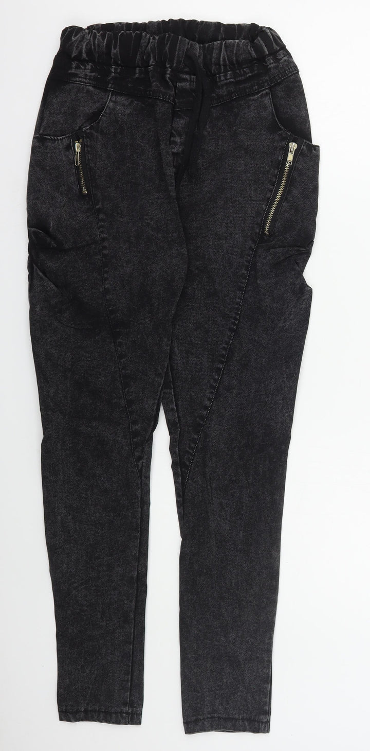 Oukanuc Womens Grey Cotton Skinny Jeans Size 24 in L27 in Regular Drawstring