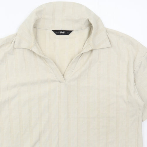 F&F Womens Beige  Polyester Basic Polo Size 14 Collared