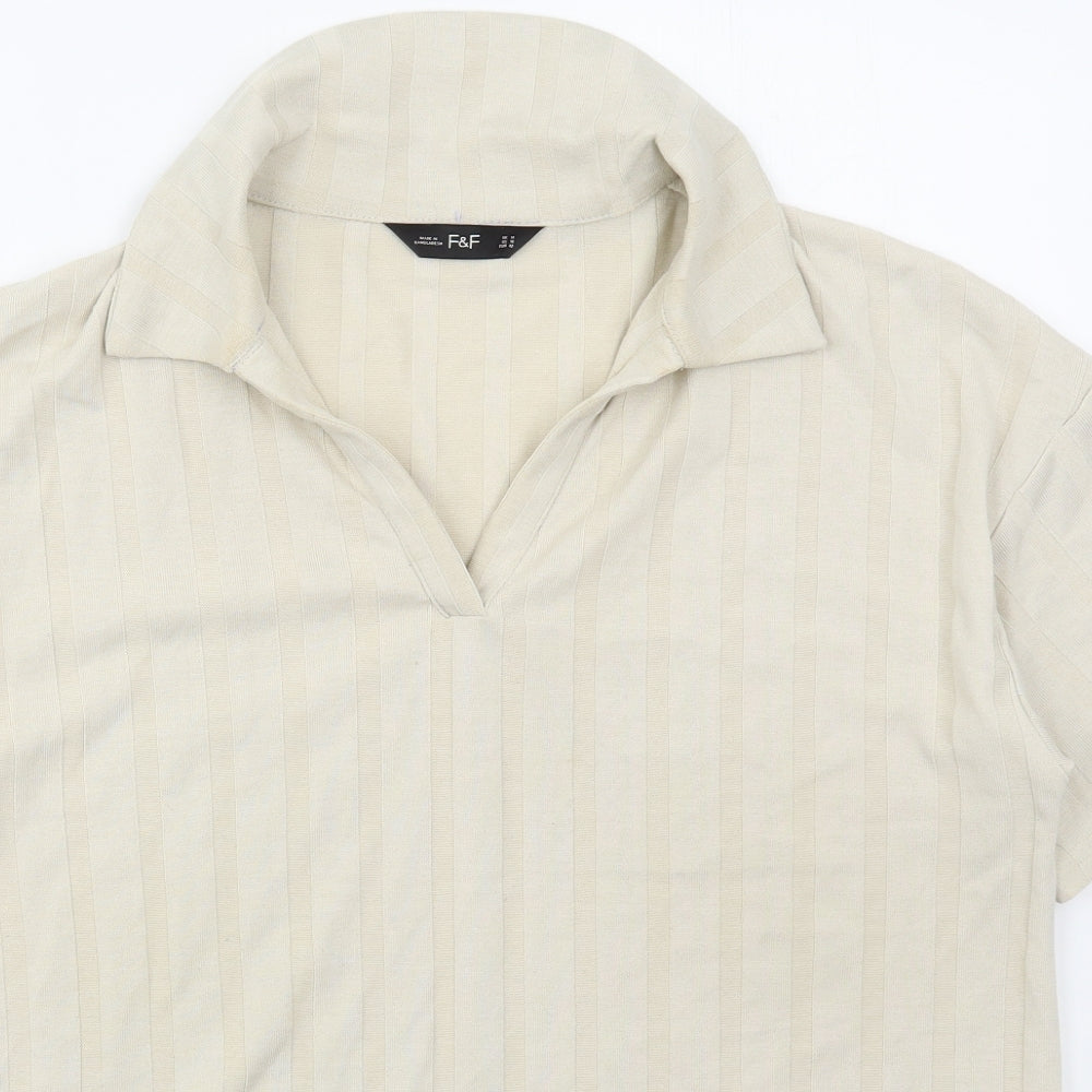 F&F Womens Beige  Polyester Basic Polo Size 14 Collared