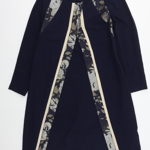 Bellenisa Womens Blue  Polyester A-Line  Size 14  Round Neck Zip - Floral Trim