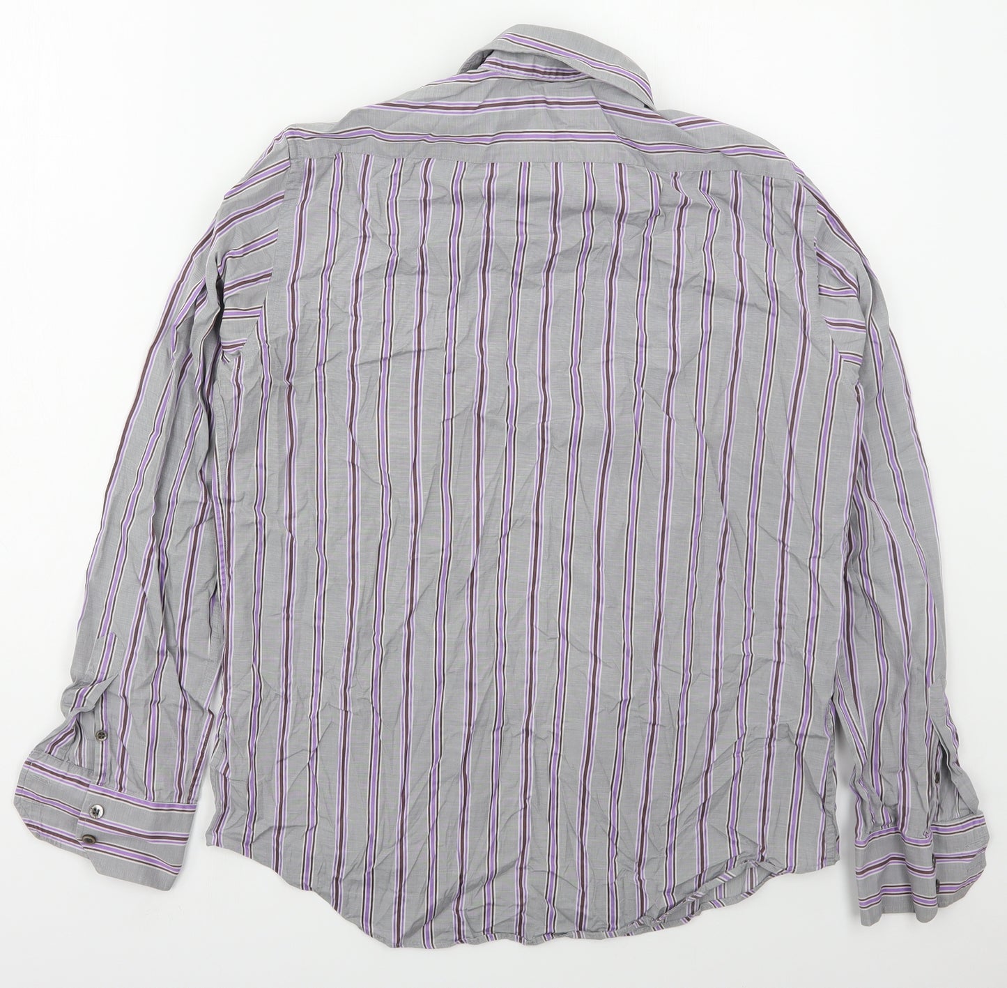Ted Baker Mens Grey Striped Cotton  Dress Shirt Size 15.5 Collared Button - Purple