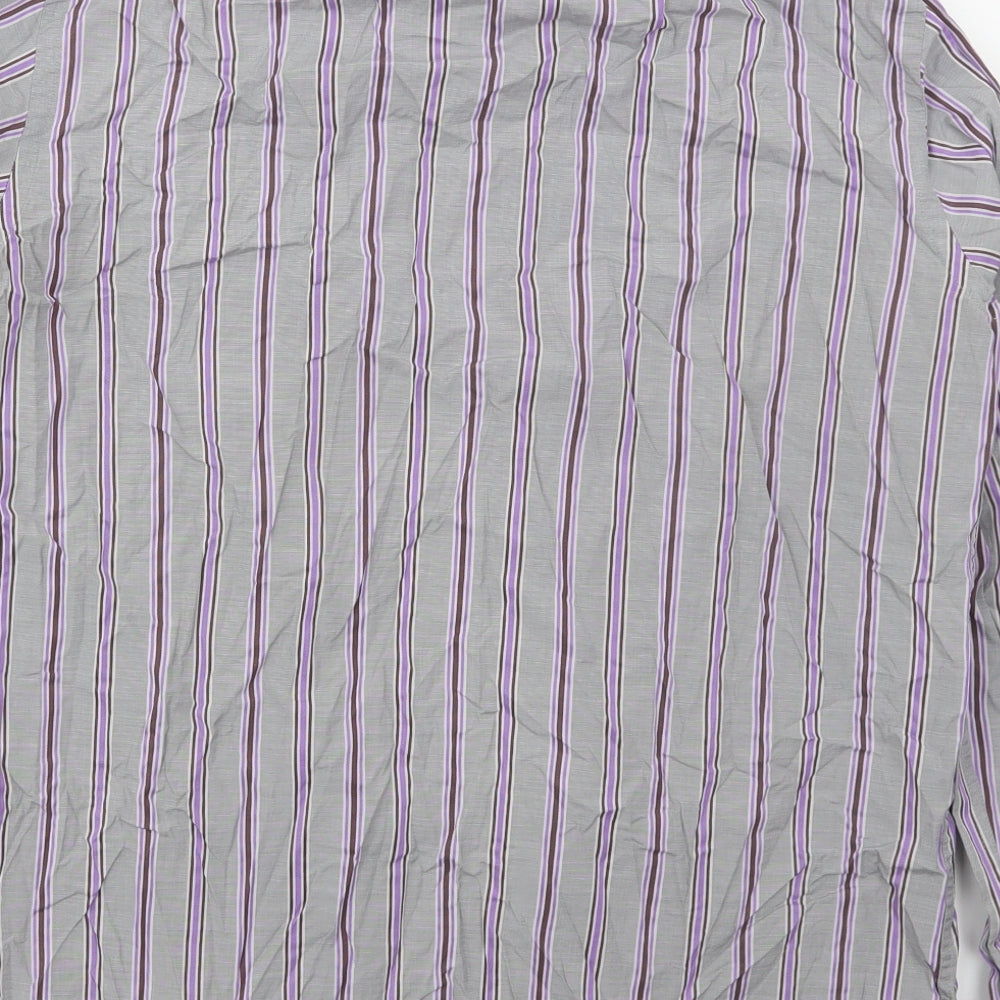 Ted Baker Mens Grey Striped Cotton  Dress Shirt Size 15.5 Collared Button - Purple