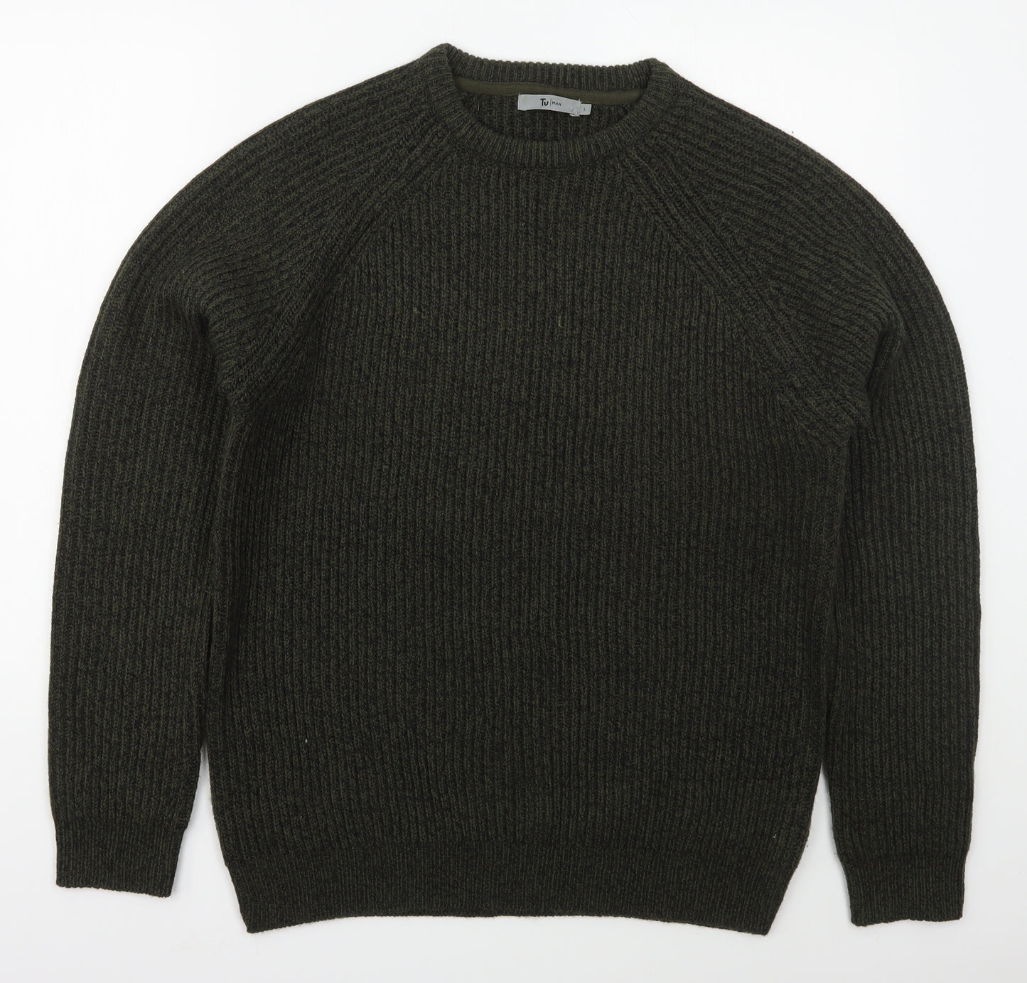 TU Mens Green Crew Neck  Acrylic Pullover Jumper Size L