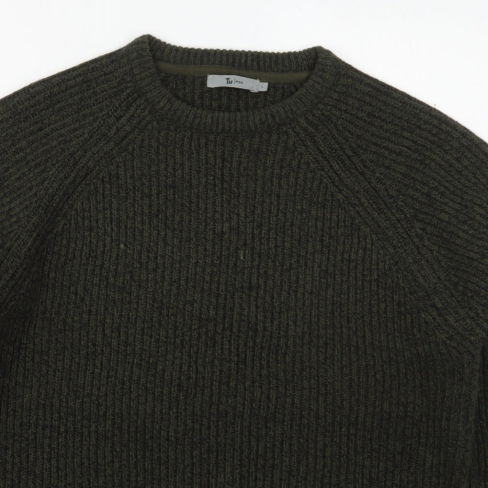 TU Mens Green Crew Neck  Acrylic Pullover Jumper Size L