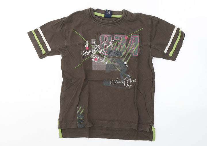 NEXT Boys Brown Cotton Basic T-Shirt Size 5 Years Round Neck Pullover - 834