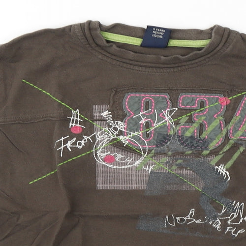 NEXT Boys Brown  Cotton Basic T-Shirt Size 5 Years Round Neck Pullover - 834