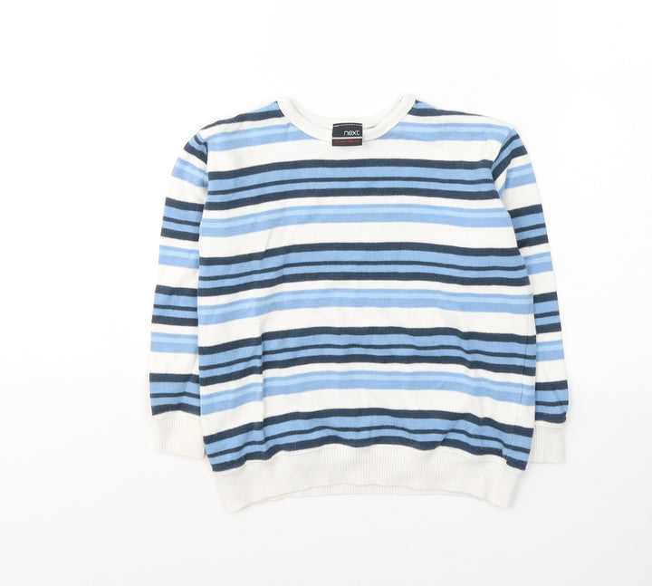 NEXT Boys White Striped Cotton Pullover Casual Size 6 Years Round Neck Pullover