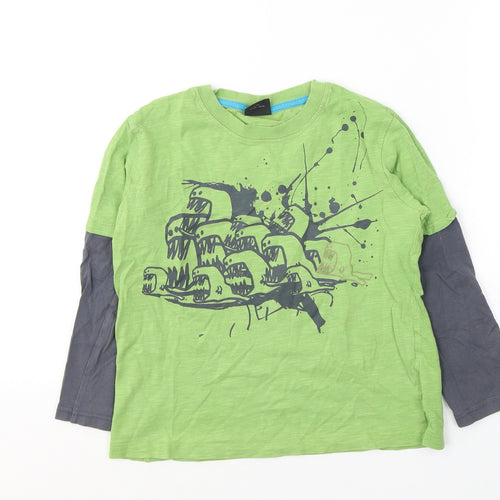 NEXT Boys Green Colourblock Cotton Pullover Casual Size 6 Years Round Neck Pullover - Piranha