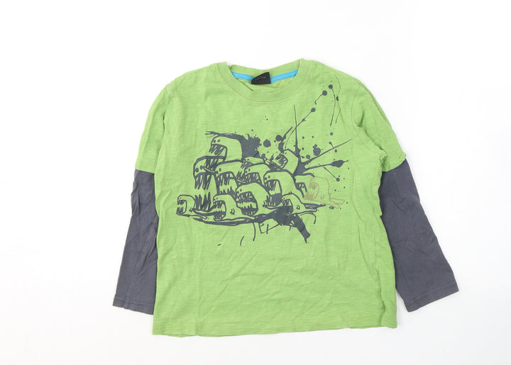 NEXT Boys Green Colourblock Cotton Pullover Casual Size 6 Years Round Neck Pullover - Piranha