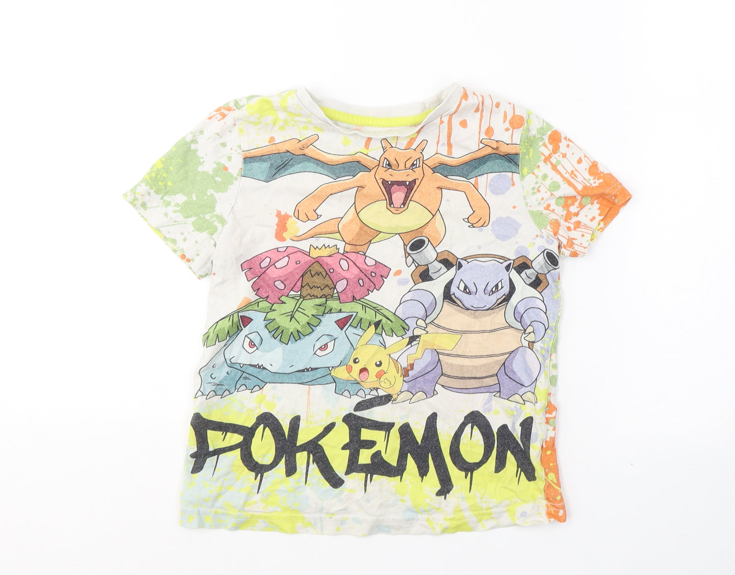 POKEMON Boys Multicoloured Spotted Cotton Basic T-Shirt Size 4-5 Years Round Neck Pullover - Pokemon Friends
