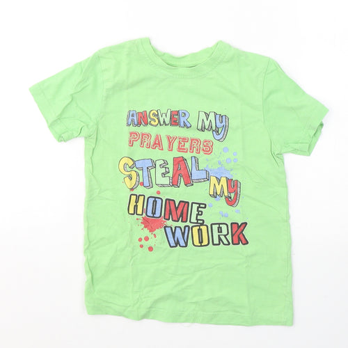 Cherokee Boys Green  Cotton Basic T-Shirt Size 5-6 Years Round Neck Pullover - Homework