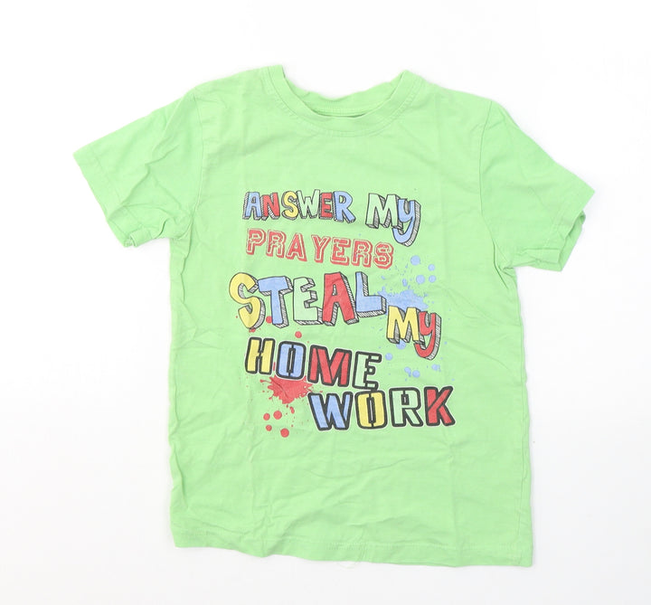 Cherokee Boys Green Cotton Basic T-Shirt Size 5-6 Years Round Neck Pullover - Homework