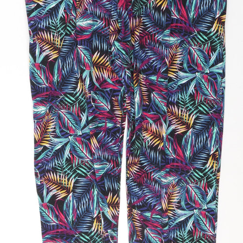 Primark Womens Blue Geometric Polyester Carrot Trousers Size 12 L27 in Regular Tie