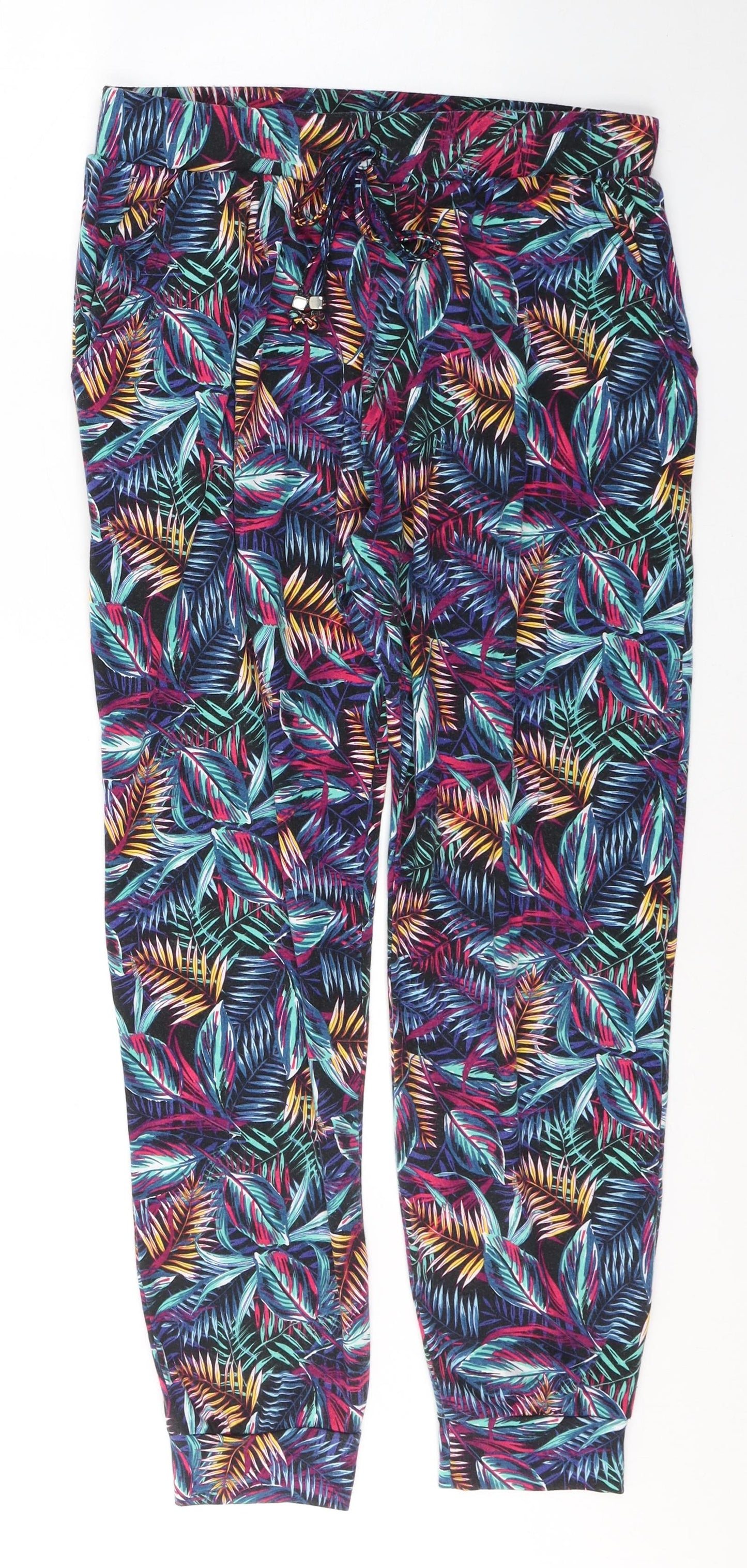 Primark Womens Blue Geometric Polyester Carrot Trousers Size 12 L27 in Regular Tie