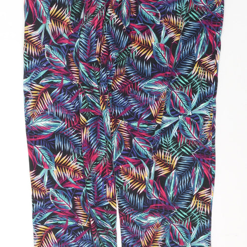 Primark Womens Blue Geometric Polyester Carrot Trousers Size 12 L27 in Regular Tie
