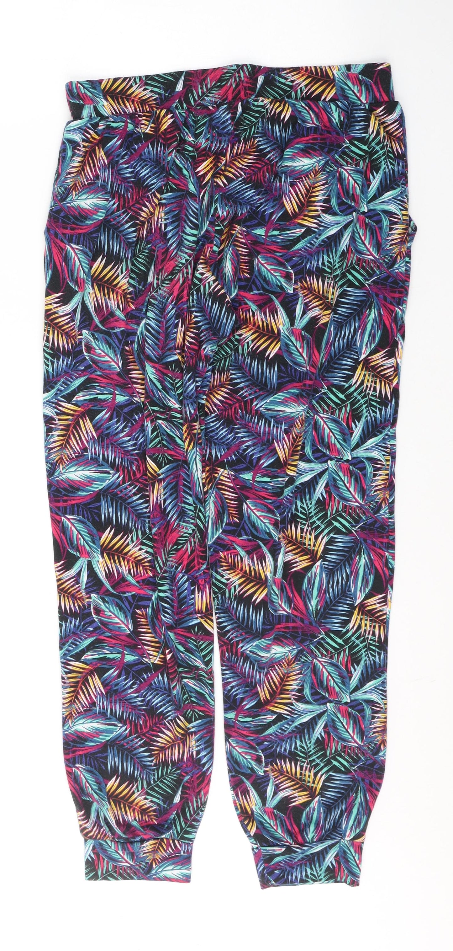 Primark Womens Blue Geometric Polyester Carrot Trousers Size 12 L27 in Regular Tie