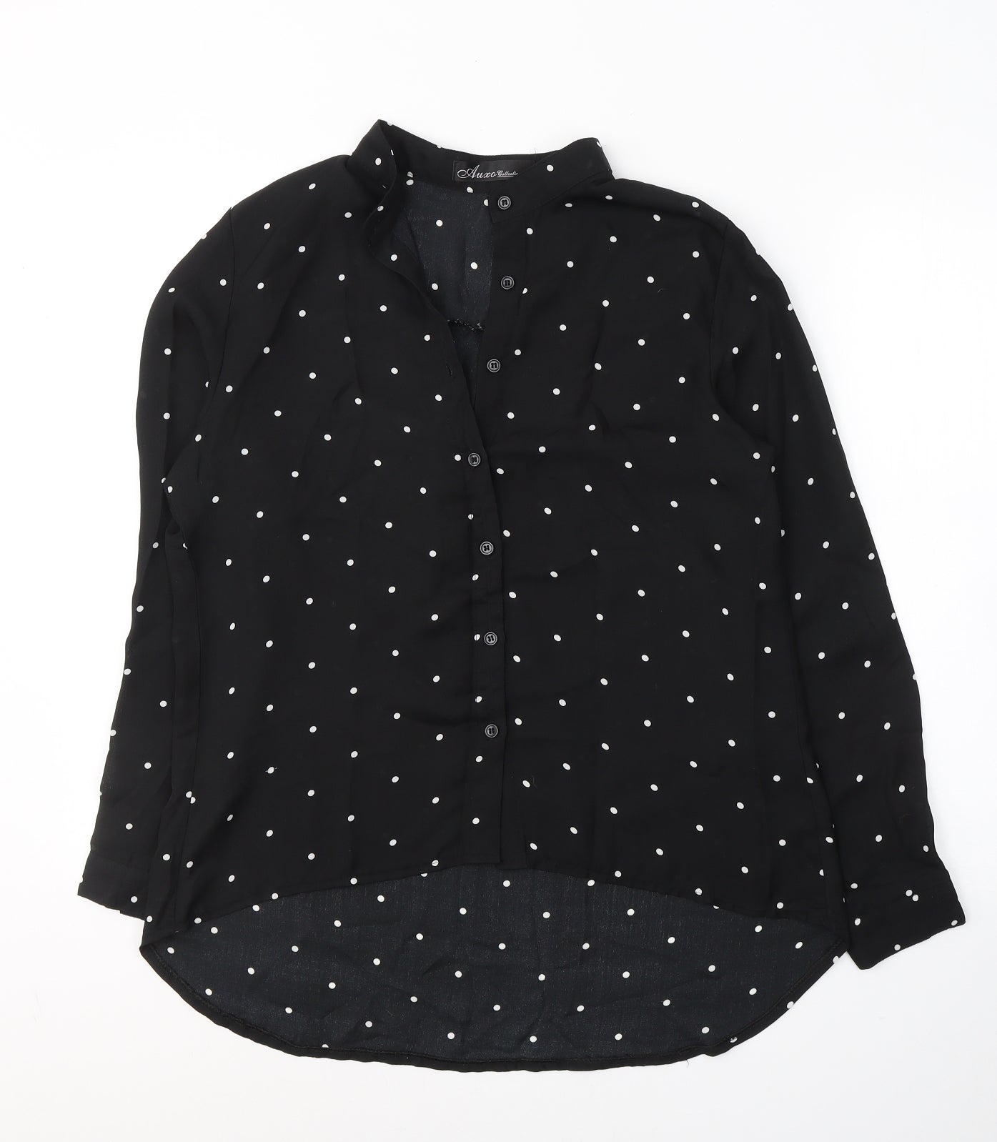 Auxo Womens Black Polka Dot Polyester Basic Button-Up Size M Round Neck