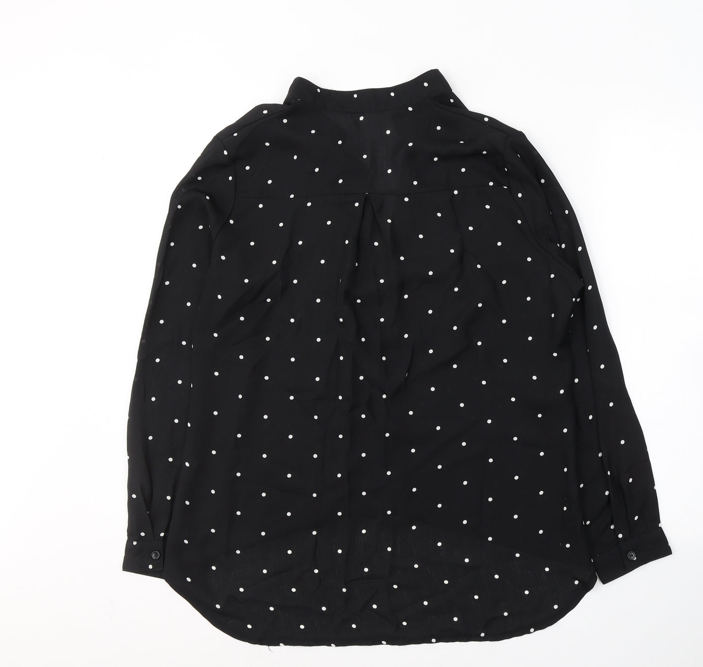 Auxo Womens Black Polka Dot Polyester Basic Button-Up Size M Round Neck