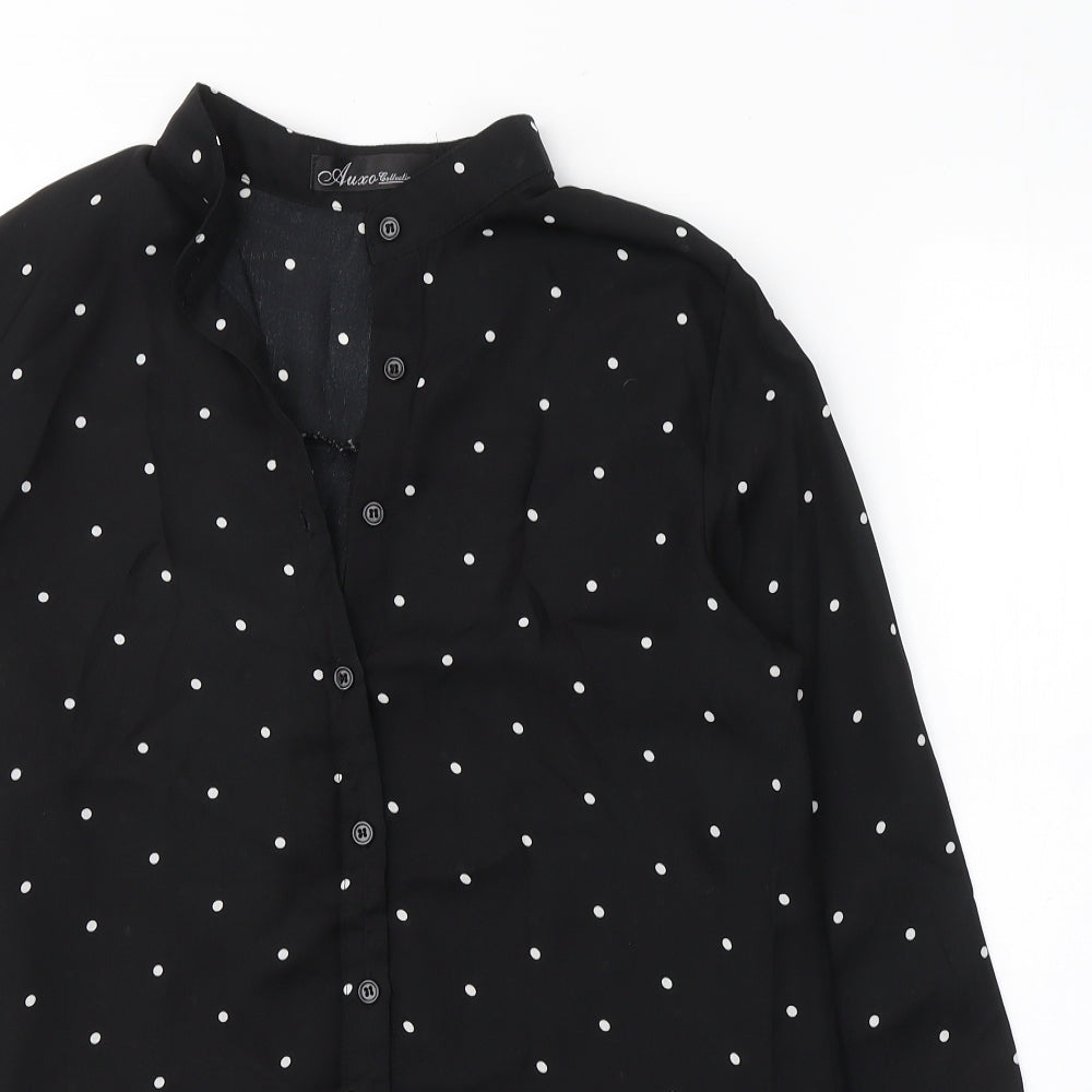 Auxo Womens Black Polka Dot Polyester Basic Button-Up Size M Round Neck