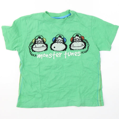 NEXT Boys Green  Cotton Basic T-Shirt Size 6 Years Round Neck Pullover - Monkey monster tunes