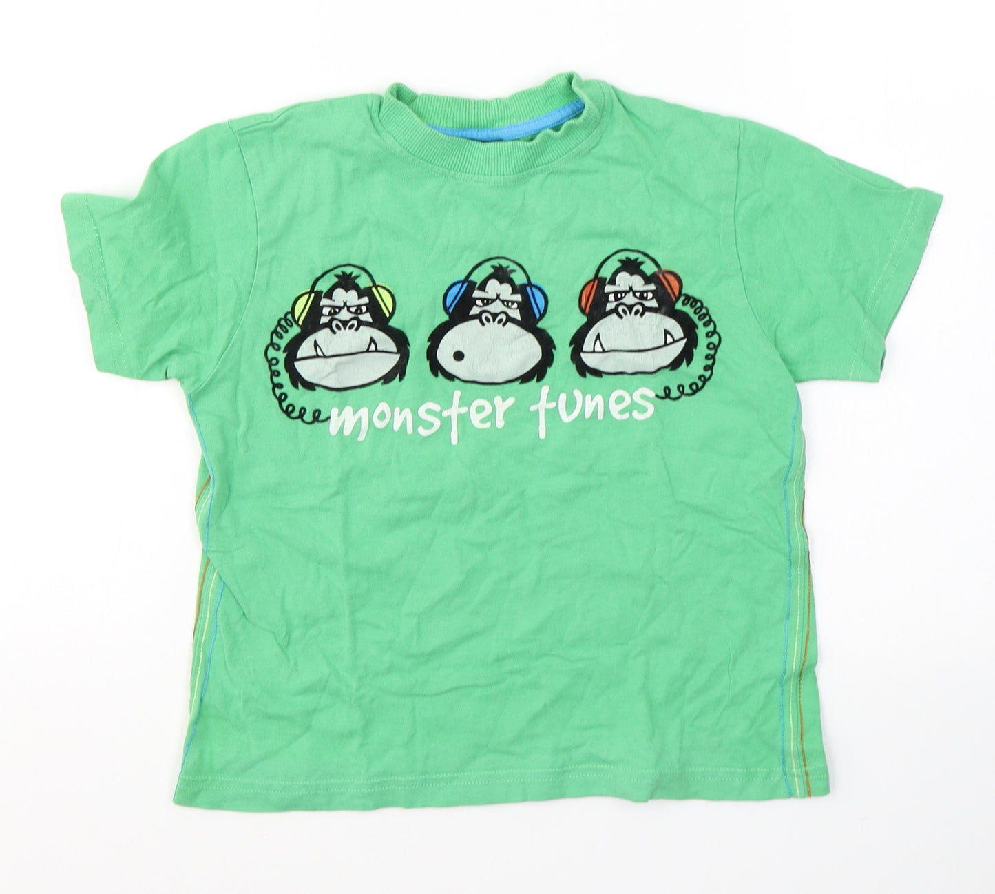 NEXT Boys Green  Cotton Basic T-Shirt Size 6 Years Round Neck Pullover - Monkey monster tunes