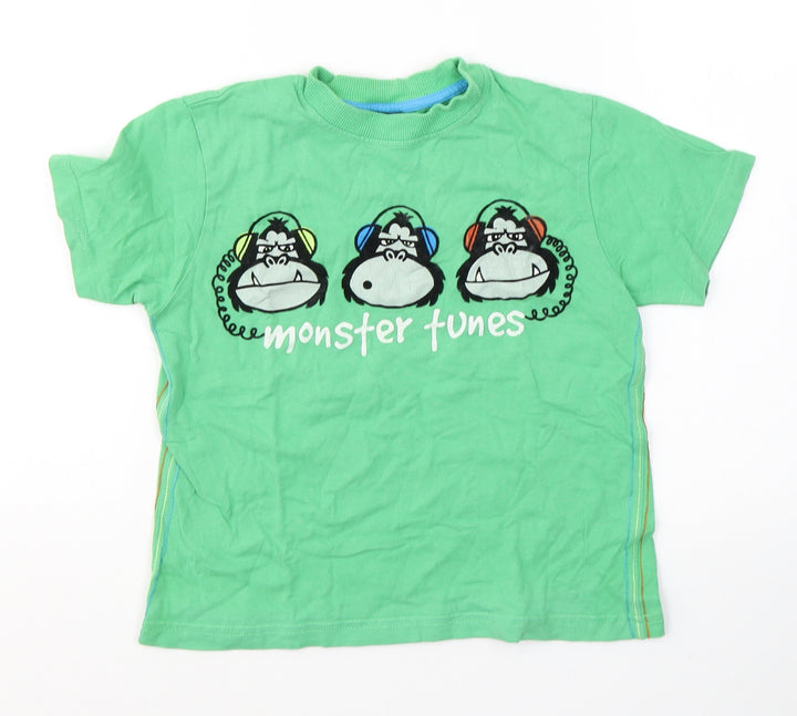 NEXT Boys Green  Cotton Basic T-Shirt Size 6 Years Round Neck Pullover - Monkey monster tunes