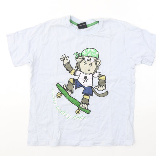 NEXT Boys Blue  Cotton Basic T-Shirt Size 7 Years Round Neck Pullover - Monkey skater dude