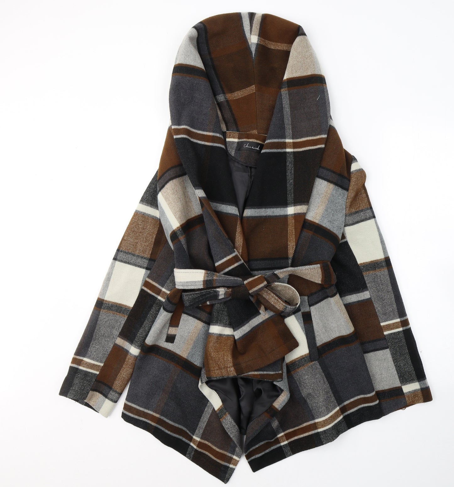 Chicwish Womens Multicoloured Geometric  Pea Coat Coat Size XS  Tie