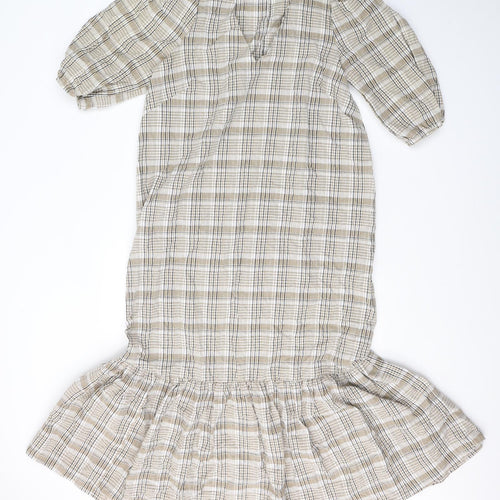 Primark Womens Beige Plaid Cotton Mermaid  Size 8  V-Neck Pullover
