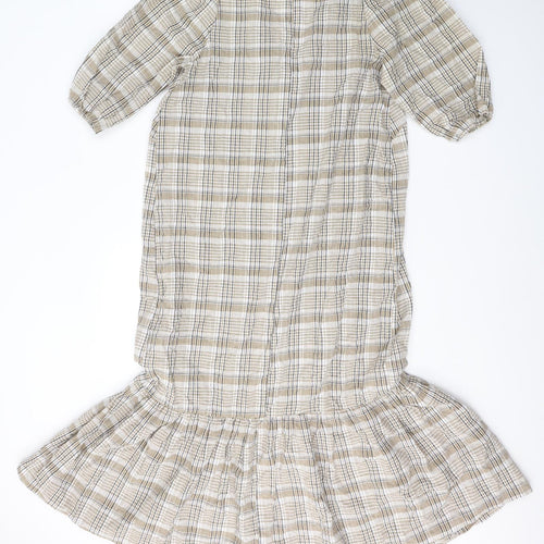 Primark Womens Beige Plaid Cotton Mermaid  Size 8  V-Neck Pullover
