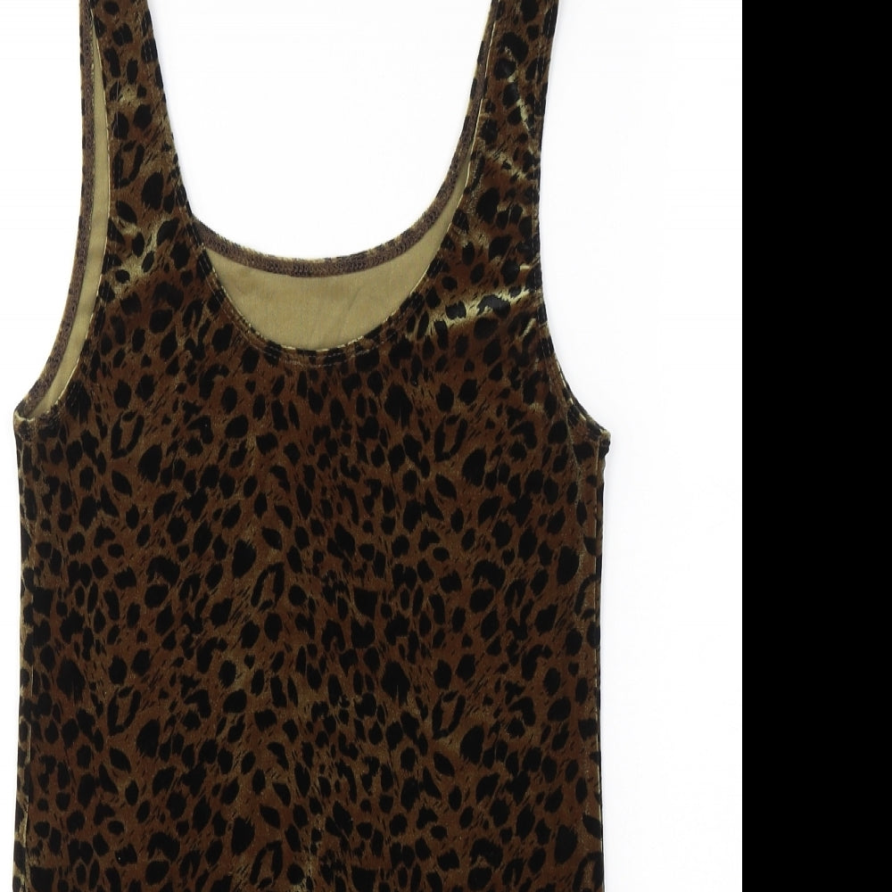 Topshop Womens Green Animal Print Polyester Bodysuit One-Piece Size 12  Button