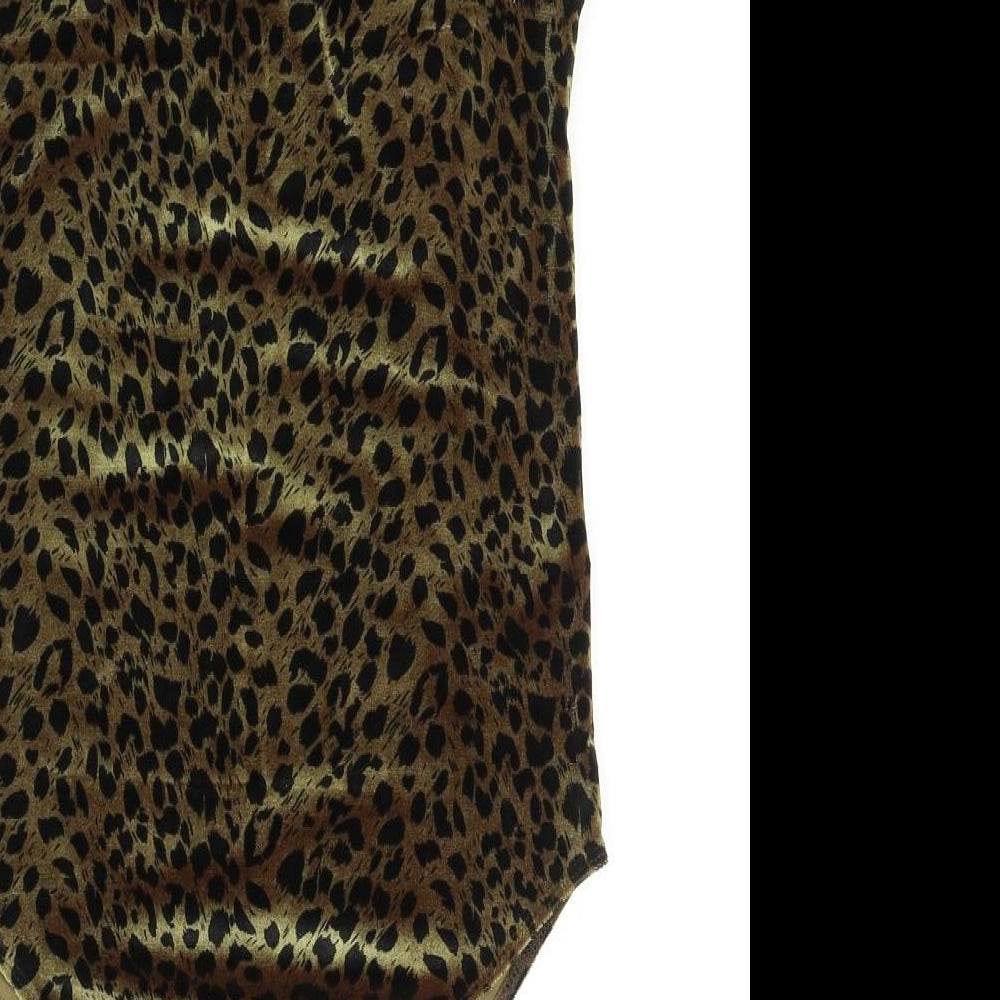 Topshop Womens Green Animal Print Polyester Bodysuit One-Piece Size 12  Button