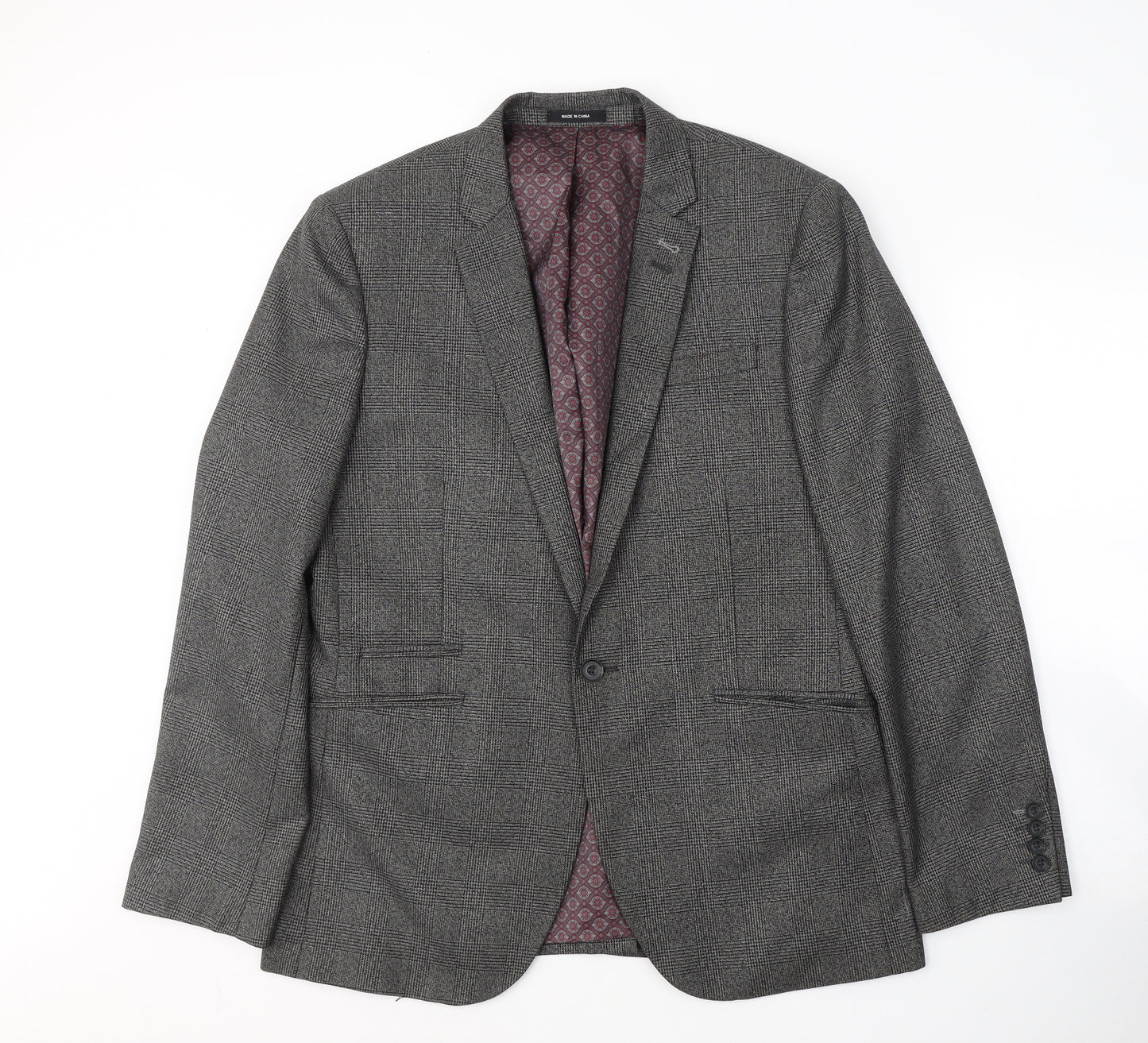 Cedar Wood State Mens Grey Plaid Polyester Jacket Suit Jacket Size L