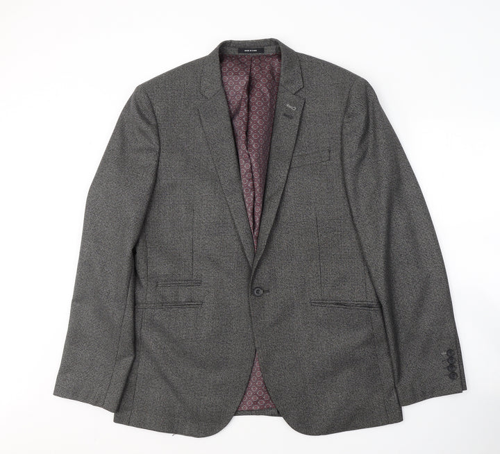Cedar Wood State Mens Grey Plaid Polyester Jacket Suit Jacket Size L