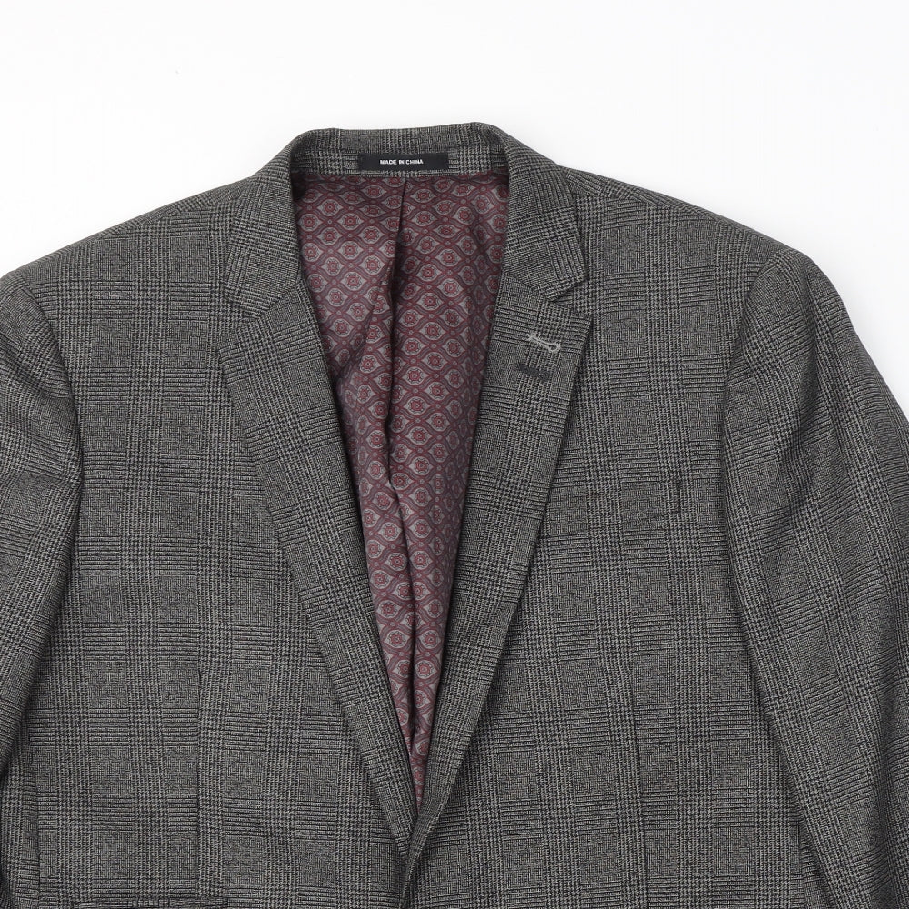 Cedar Wood State Mens Grey Plaid Polyester Jacket Suit Jacket Size L
