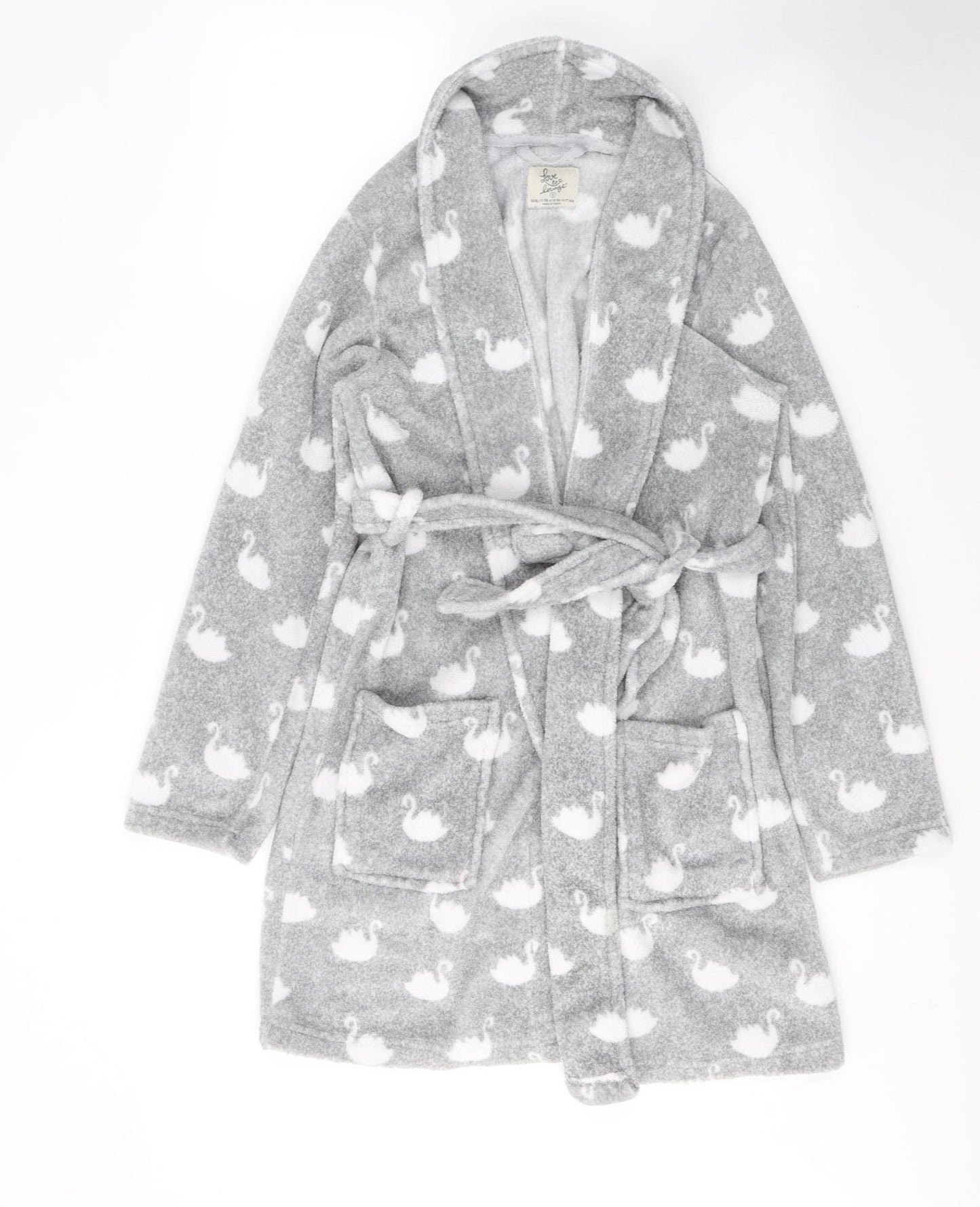 Primark Womens Grey  Polyester Kimono Gown Size 6  Tie - Swan Print