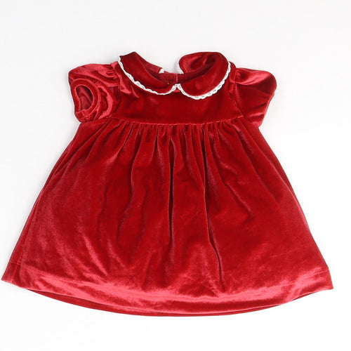 Marks and Spencer Girls Red  Polyester Fit & Flare  Size 0-3 Months  Round Neck Button