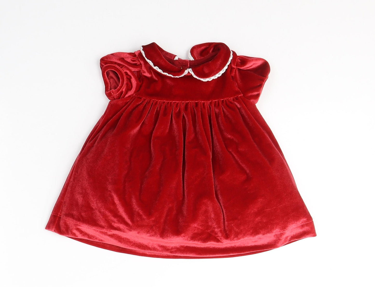Marks and Spencer Girls Red  Polyester Fit & Flare  Size 0-3 Months  Round Neck Button