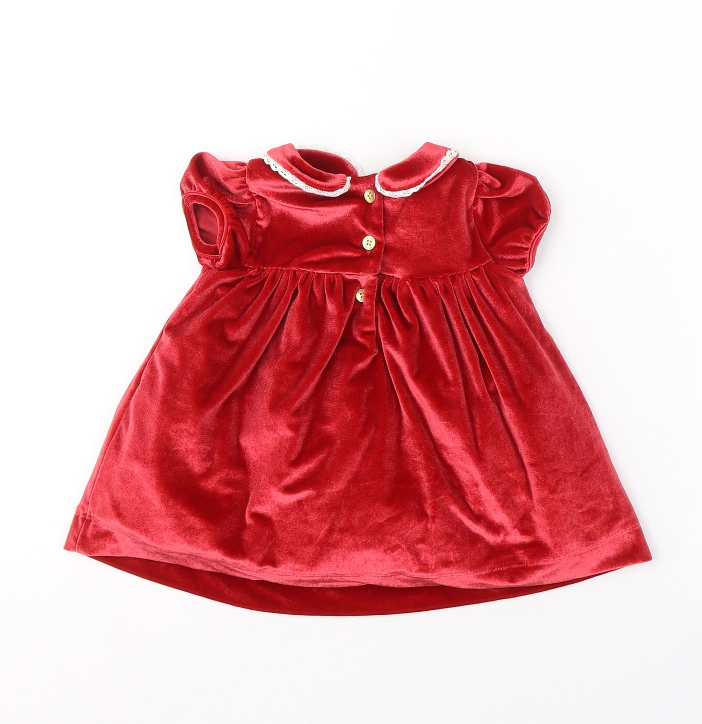 Marks and Spencer Girls Red  Polyester Fit & Flare  Size 0-3 Months  Round Neck Button