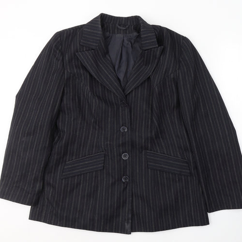 essence Womens Black Striped Polyester Jacket Suit Jacket Size 18