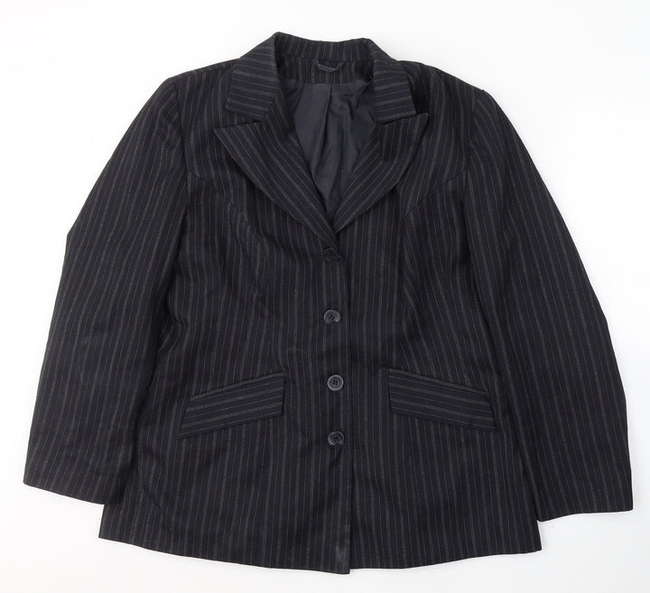 essence Womens Black Striped Polyester Jacket Suit Jacket Size 18