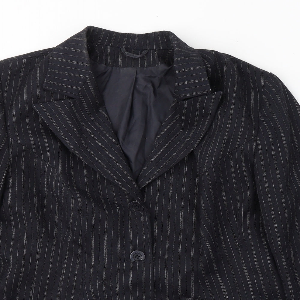 essence Womens Black Striped Polyester Jacket Suit Jacket Size 18