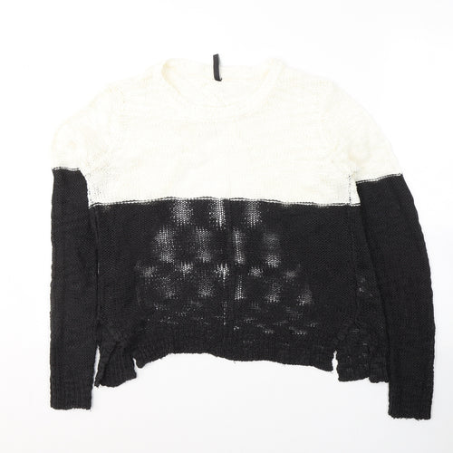 Jacky Mills Womens Black Round Neck  Acrylic Pullover Jumper Size M   - open back