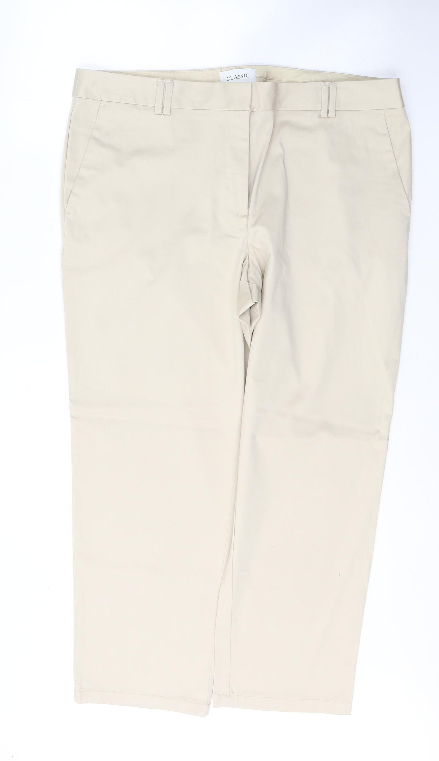 Marks and Spencer Womens Beige  Cotton Cropped Trousers Size 18 L27 in Regular Button