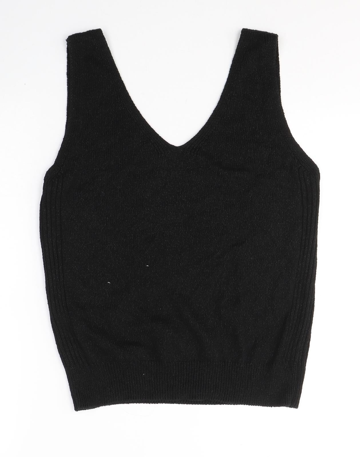 F&F Womens Black V-Neck  Acrylic Vest Jumper Size 12