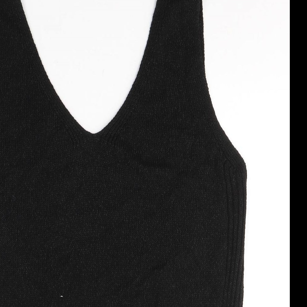 F&F Womens Black V-Neck  Acrylic Vest Jumper Size 12