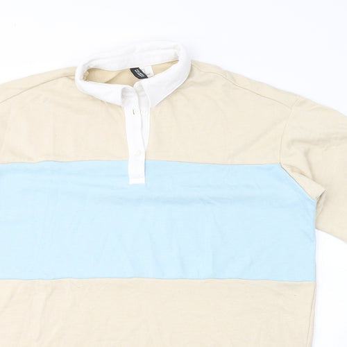 Divided by H&M Mens Beige Colourblock Cotton  Polo Size M Collared Pullover