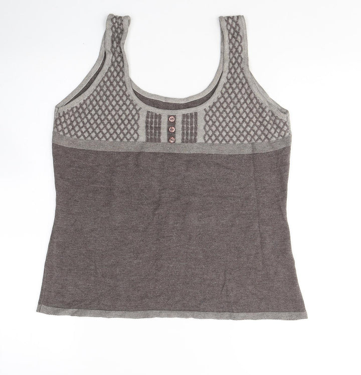 Per Una Womens Brown Round Neck Geometric Acrylic Vest Jumper Size 16
